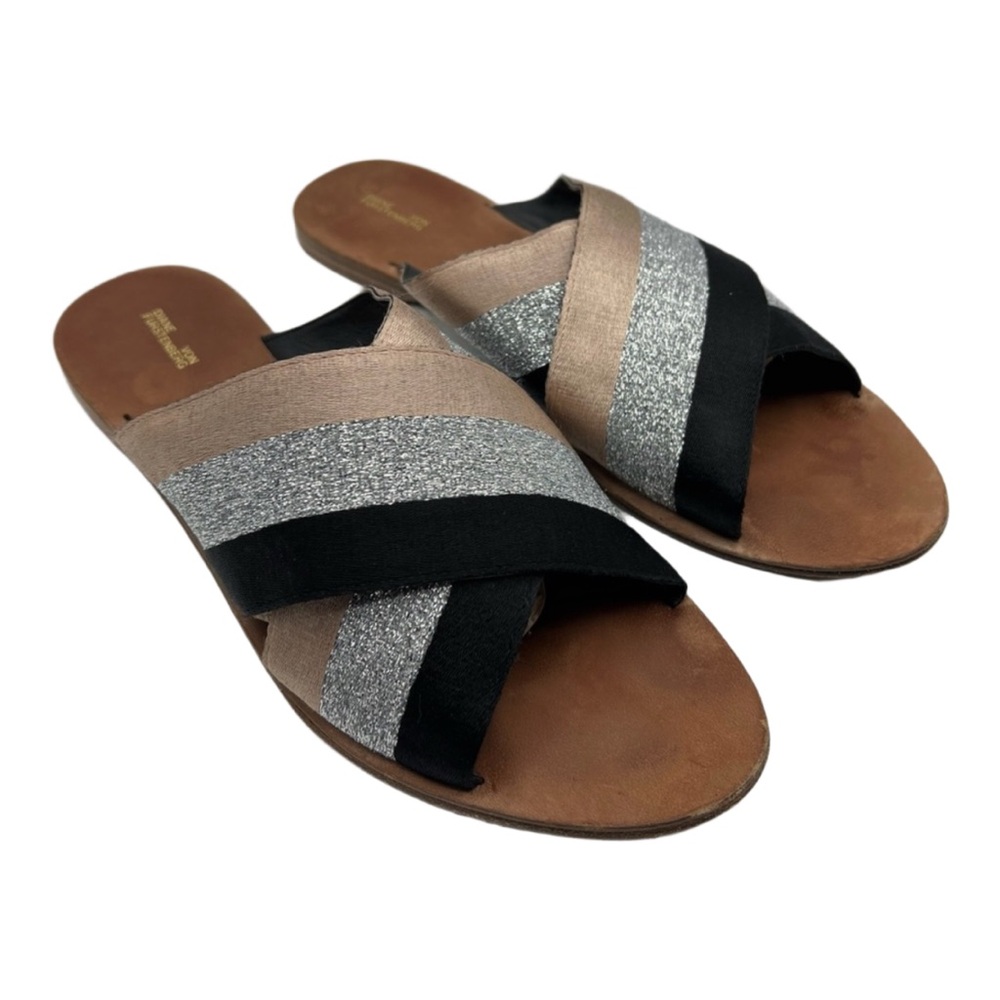 Diane Von Furstenberg Sz 9 1/2 Bailie Black Silver Crisscross Sandals